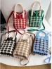 Large Capacity Super Soft Houndstooth Patterned Knitted Cellphone Bag W Strap (Heart Button Closure)